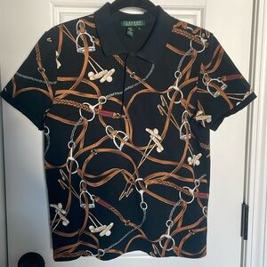 Lauren Ralph Lauren Bridle Horse Bit Pattern Polo Shirt Medium
